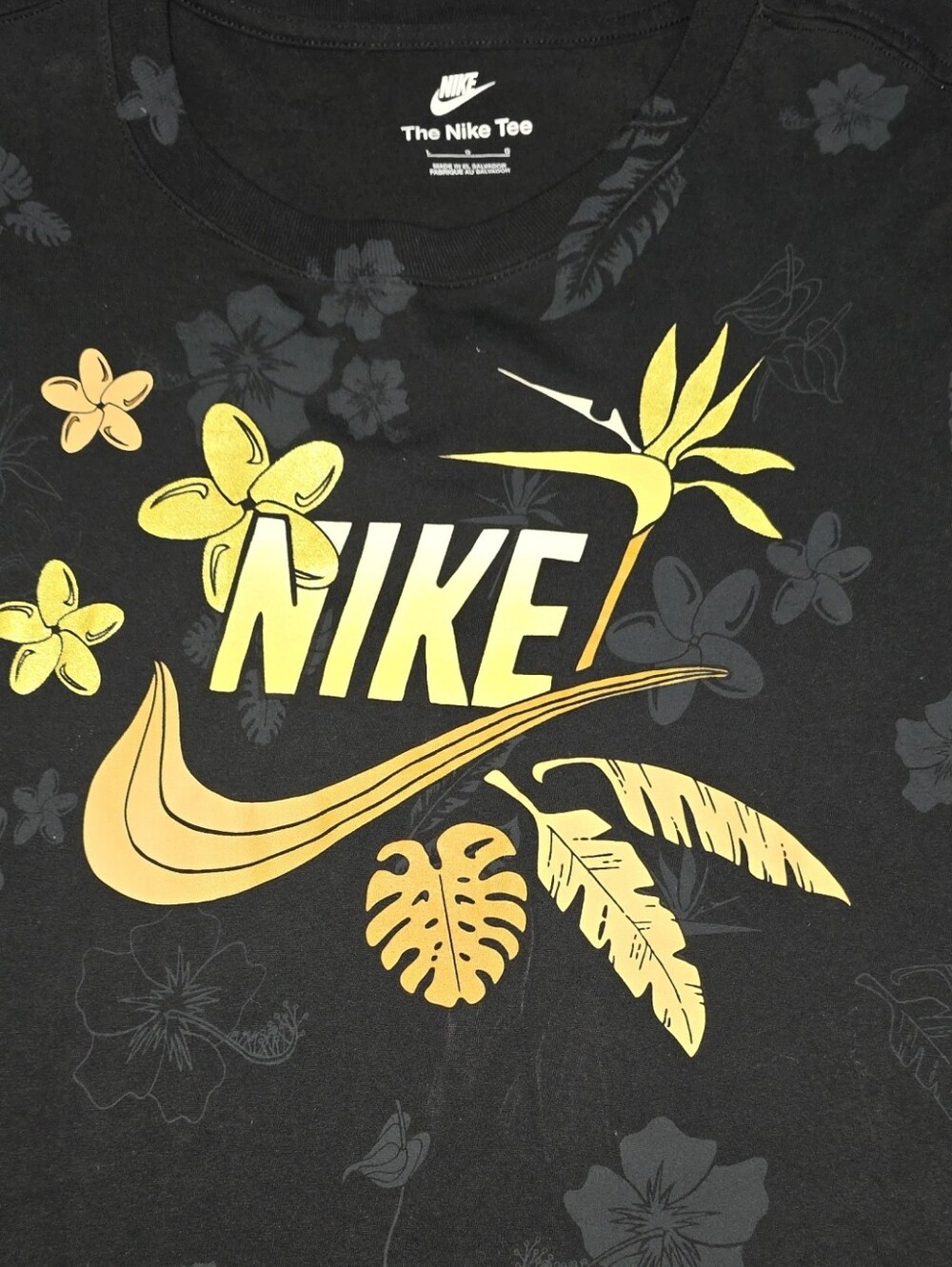 Nike Black Tee with Yellow Tropical Graphic